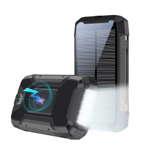 Solar Powerbank 30.000mAh 22.5W snellader met draadloos opladen waterdicht zaklamp